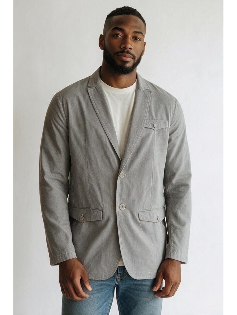 Calvin Klein Men's XL Gray Pinstripe Cotton Blazer Jacket